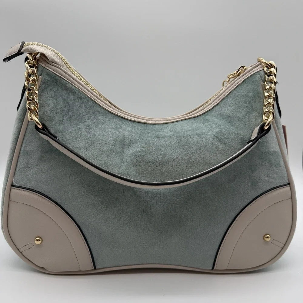 Juicy Couture Dreamy Shoulder Bag & Matching Zip Card Case Sage Green Velour NWT